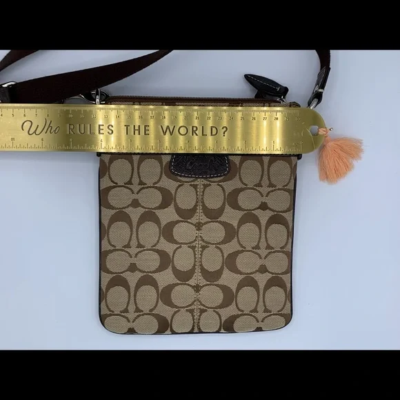 Coach Signature Print Taupe & Brown Adjustable Crossbody Bag - Picture 6 of 7